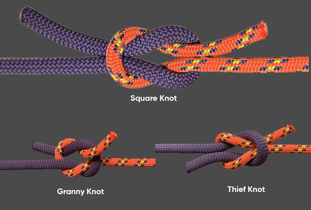 square knot vs thief knot vs granny knot 1